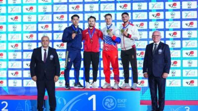 Almanya’da devam eden Büyükler Avrupa Karate Şampiyonası’nda milli sporcu Enes