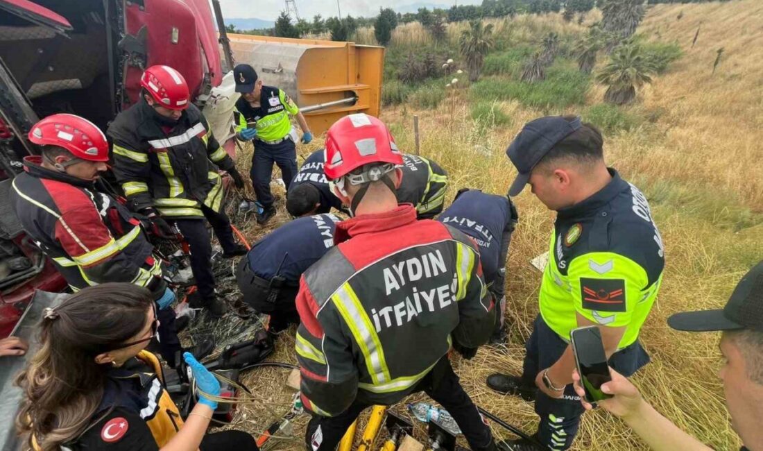 Aydın’da meydana gelen trafik kazasından tırın devrilmesi sonucu sürücü hayatını