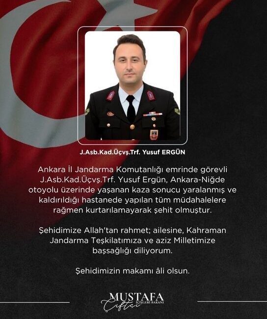 İçişleri Bakanı Mustafa Çiftçi, Ankara-Niğde Otoyolu’nda meydana gelen trafik kazasında