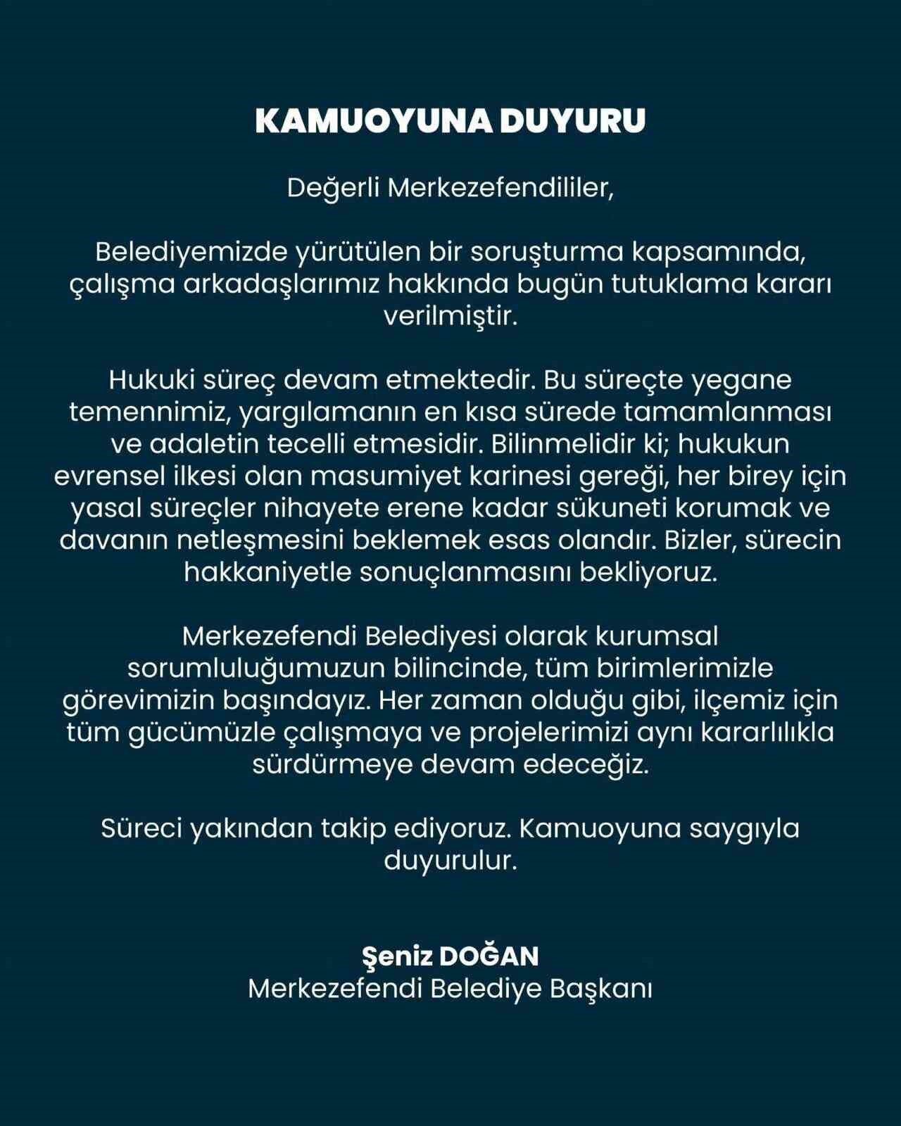 DENİZLİ (İHA) – Merkezefendi Belediye Başkanı Şeniz Doğan, 12 kişinin