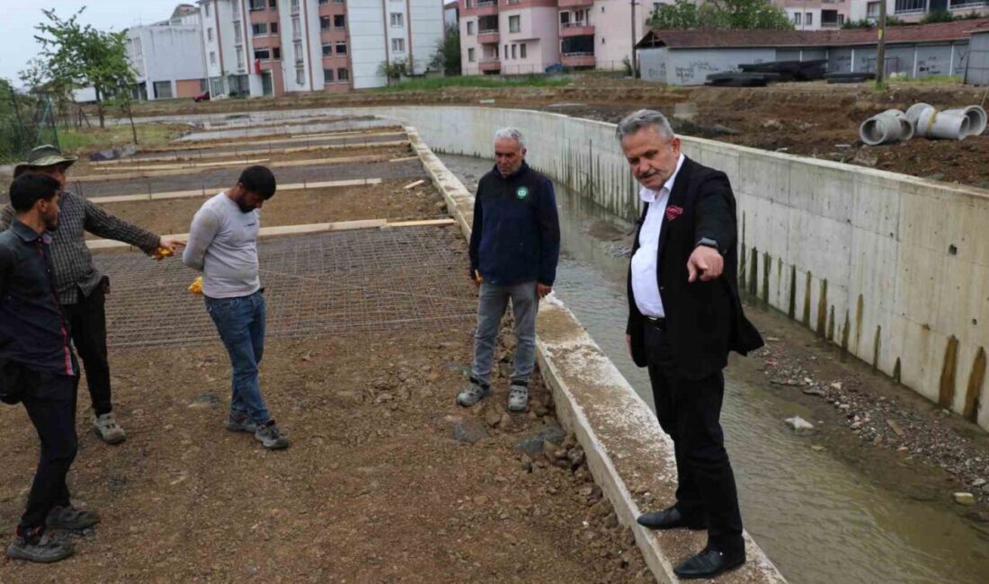 Cumayeri Belediye Başkanı Mustafa Koloğlu, merkezden geçen dere üzerinde devam