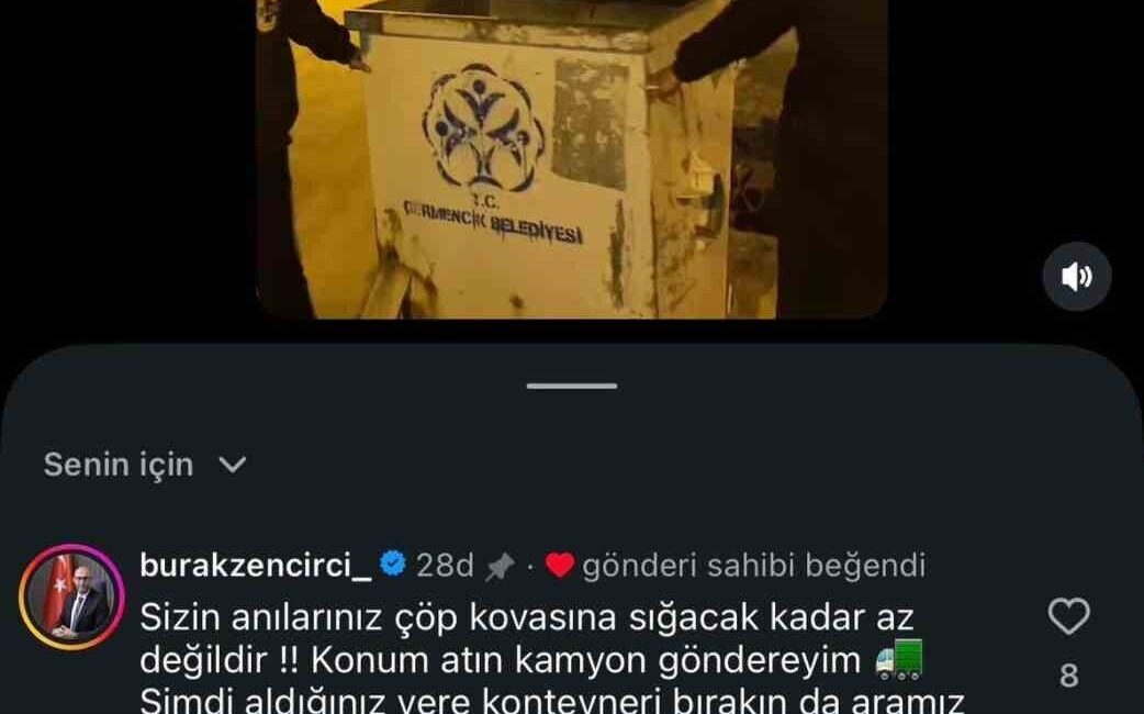 Germencik’te gençlerin sosyal medyada paylaştığı “çöp konteyneri götürme” videosuna Belediye