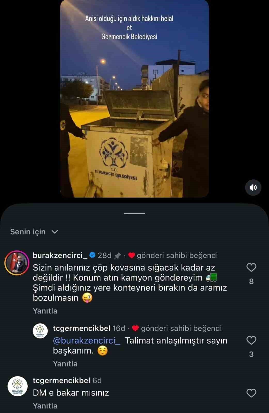 Germencik’te gençlerin sosyal medyada paylaştığı “çöp konteyneri götürme” videosuna Belediye