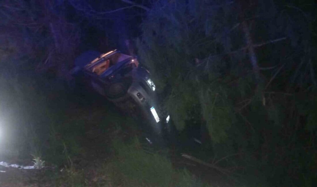 Bolu’nun Mudurnu ilçesinde gece saatlerinde sürücüsünün hakimiyetini kaybettiği otomobil kontrolden
