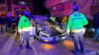 Bolu’da park halindeki iki araca çarptıktan sonra takla atan otomobilin