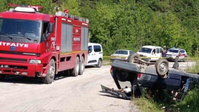 Çanakkale’nin Çan ilçesinde kontrolden çıkarak takla atan otomobilin sürücüsü olay