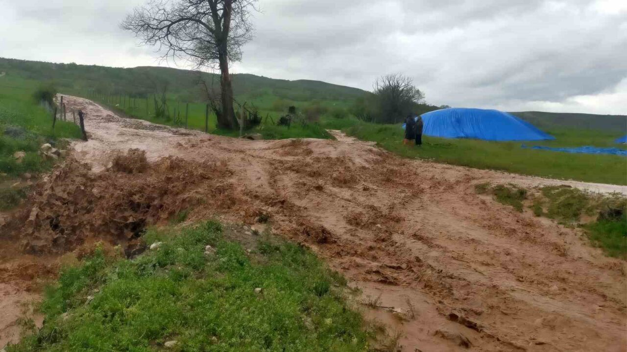 Çorum’un Alaca ilçesine bağlı köylerde etkili olan sağanak yağış sele