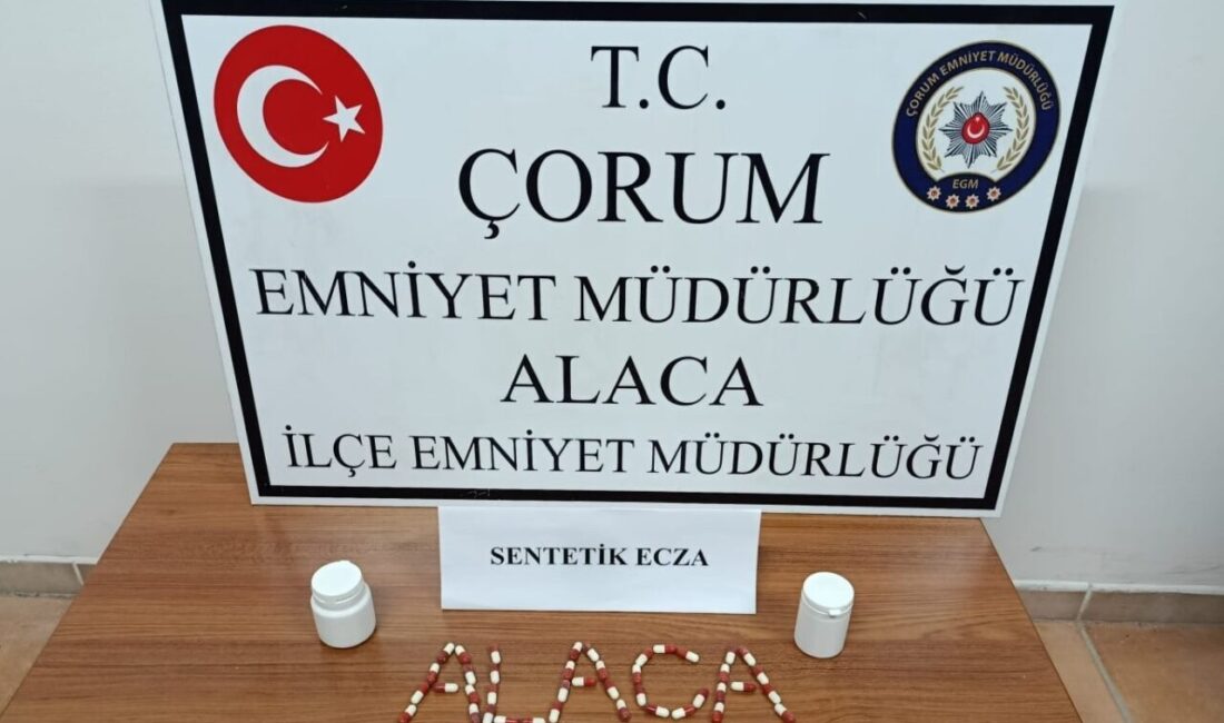 Alaca İlçe Emniyet Müdürlüğü ekipleri tarafından 65 adet sentetik ecza