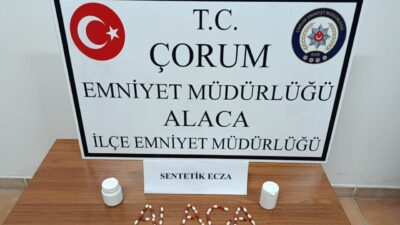 Alaca İlçe Emniyet Müdürlüğü ekipleri tarafından 65 adet sentetik ecza