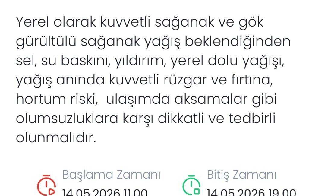 Meteoroloji Genel Müdürlüğü, Denizli geneli için yerel kuvvetli sağanak ve
