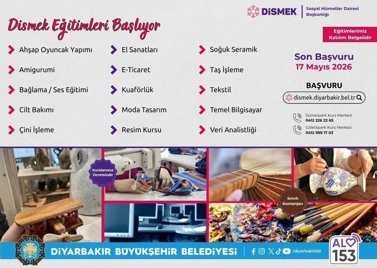 Diyarbakır Büyükşehir Belediyesi, DİSMEK bünyesinde açtığı 15 yeni kursla vatandaşların