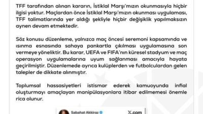 Dezenformasyonla Mücadele Merkezi (DMM), ‘Türkiye Futbol Federasyonu (TFF) maçlarda İstiklal