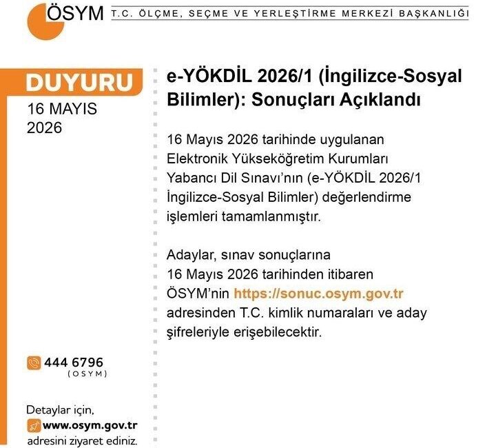 Ölçme, Seçme ve Yerleştirme Başkanlığı (ÖSYM), e-YÖKDİL 2026/1 “İngilizce-Sosyal Bilimler”