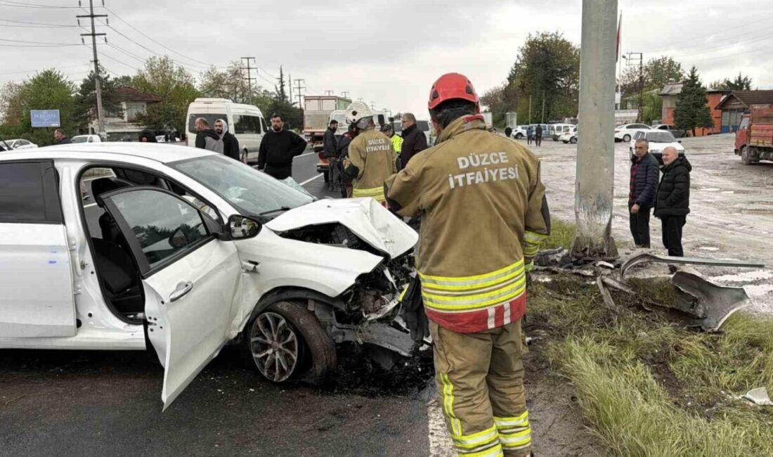 Düzce’de yağış sebebi ile kayganlaşan yolda kontrolden çıkan otomobil, EDS