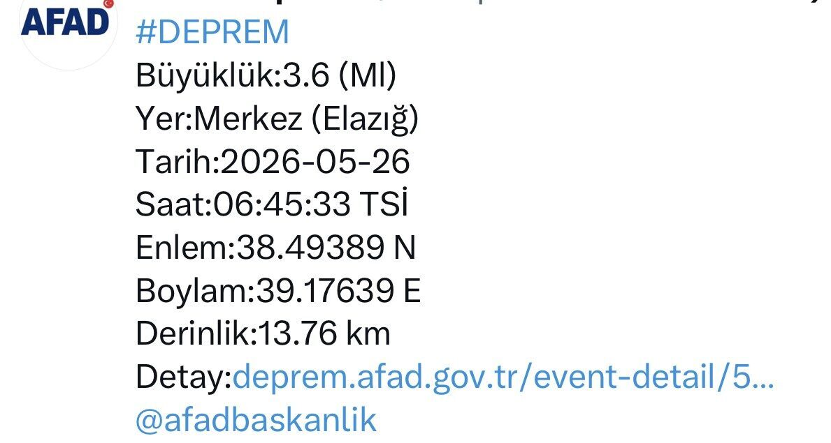 Elazığ’da 3.6 büyüklüğünde deprem meydana geldi. Afet ve Acil Durum