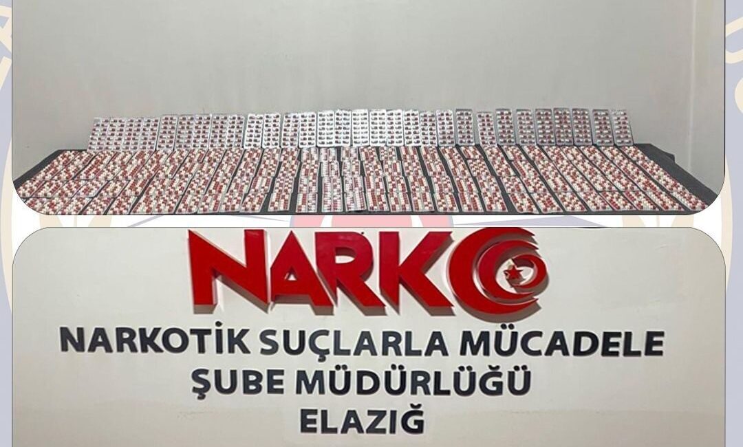 Elazığ’da 7 bin 544 adet uyuşturucu hap ele geçirilirken 3