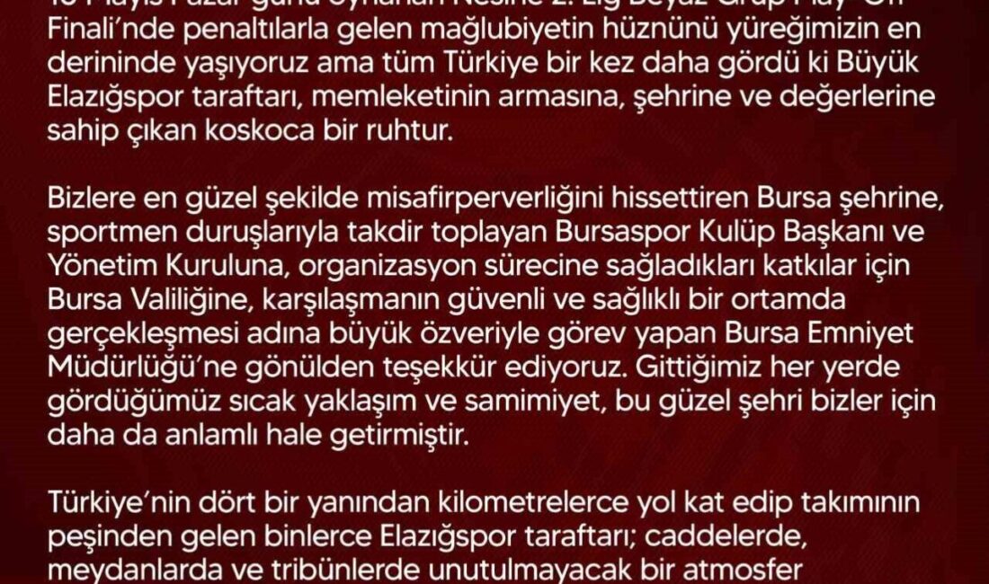 Muğlaspor yenilgisi sonrası resmi sayfasında açıklama yapan Elazığspor, “1967’den bu