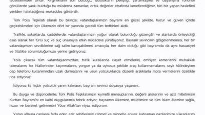 Emniyet Genel Müdürü (EGM) Ali Fidan, Kurban Bayramı dolayısıyla yayımladığı