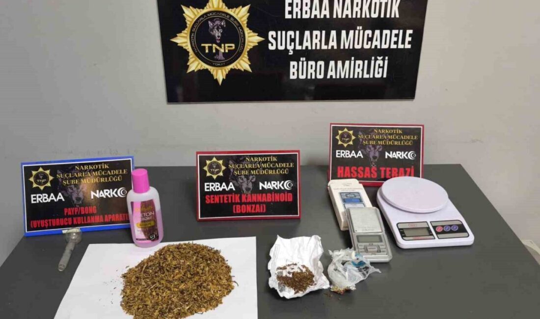 Tokat’ın Erbaa ilçesinde narkotik ekiplerince düzenlenen operasyonda bonzai maddesi ve