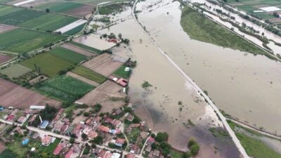Tokat’ın Erbaa ilçesine bağlı Kızılçubuk köyündeki taşkının boyutu dron ile