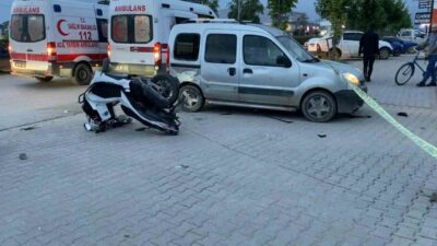 Bursa’nın İnegöl ilçesinde hafif ticari araç ile çarpışan motosikletteki 2