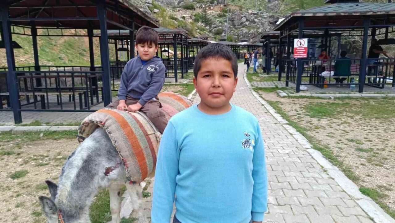 Kayseri’nin Develi ilçesindeki Homurlu Şelalesi’nin bulunduğu alanda eşek turları başladı.