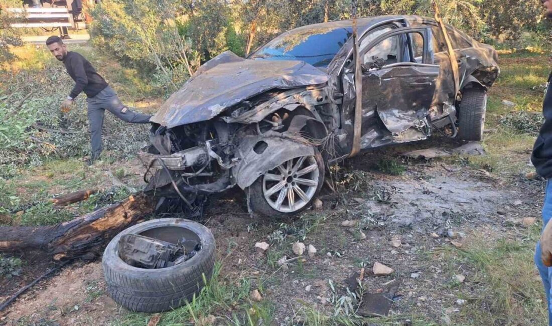 Mersin’in Mut ilçesinde sürücüsünün direksiyon hakimiyetini kaybettiği otomobil bariyerlere çarpıp