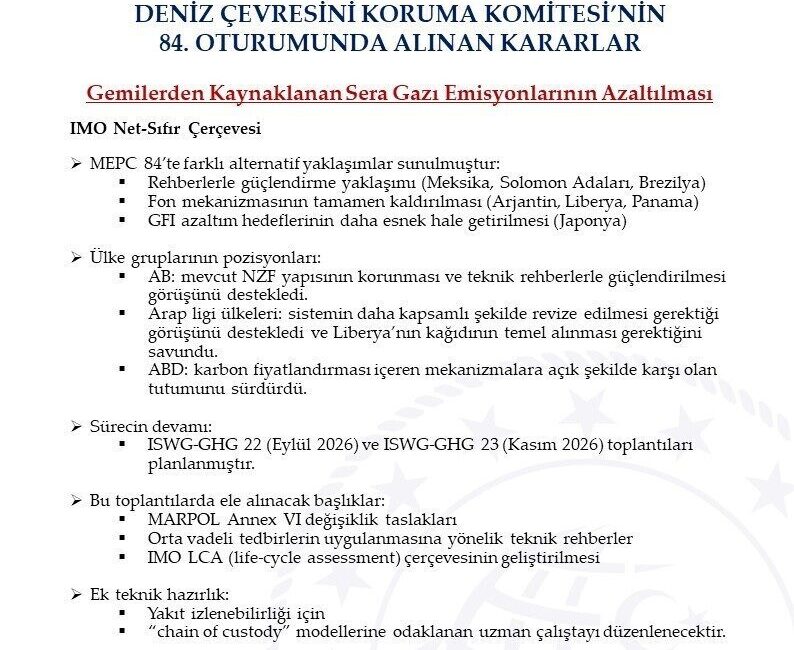 Uluslararası Denizcilik Örgütü (IMO) Deniz Çevresini Koruma Komitesi’nin (MEPC) 84’üncü