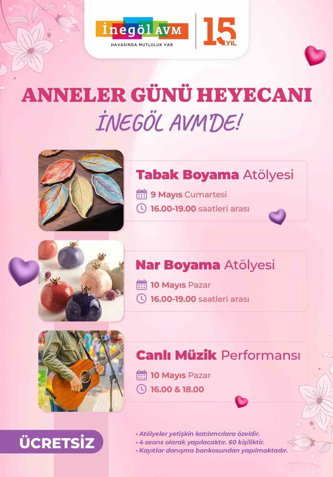 İnegöl AVM, Anneler Günü için seramik atölyeleri, canlı müzik ve