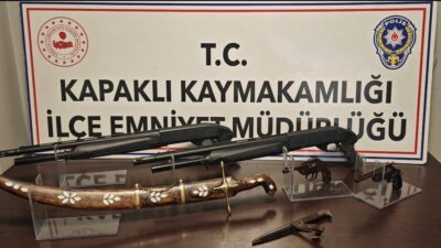 Tekirdağ’ın Kapaklı ilçesinde polis ekiplerinin yaptığı çalışmalarda otomatik av tüfekleri