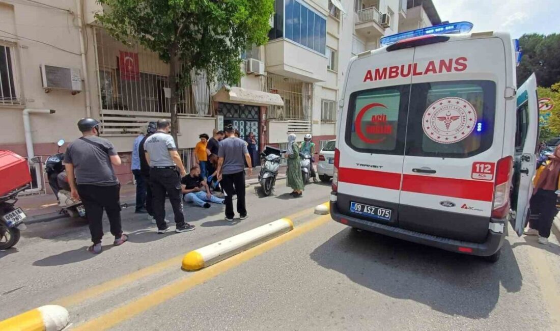 Aydın’ın Efeler ilçesinde karşı şeride geçen otomobil ile motosikletin çarpışması