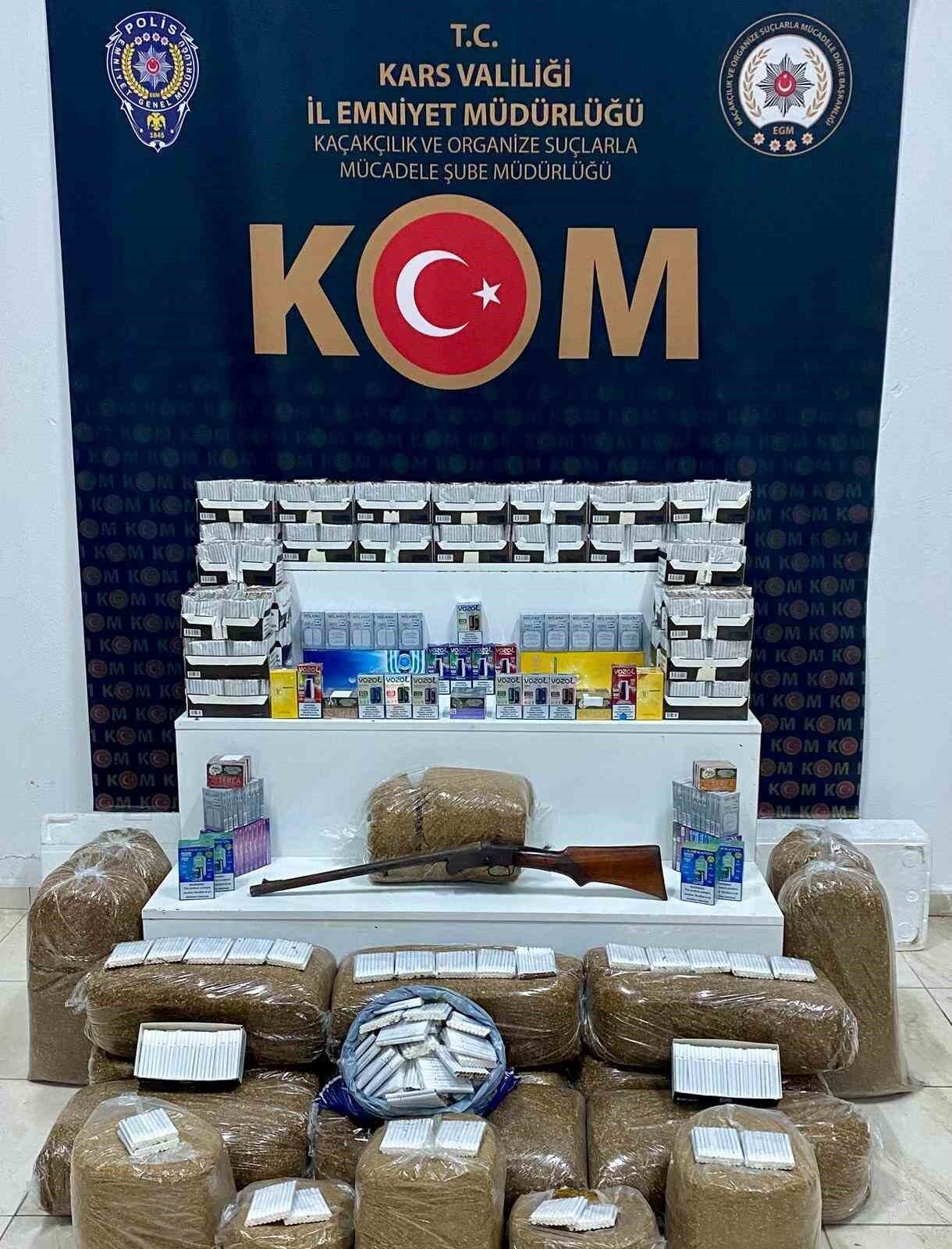 Kars’ta düzenlenen operasyonda 11 bin 80 adet doldurulmuş makaron, 120