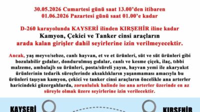 Kayseri İl Emniyet Müdürlüğü tarafından yapılan açıklamada, bayram tatili dönüşü