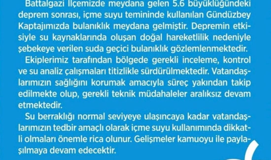 Malatya’nın Battalgazi ilçesinde bugün meydana gelen 5,6 büyüklüğündeki depremin ardından