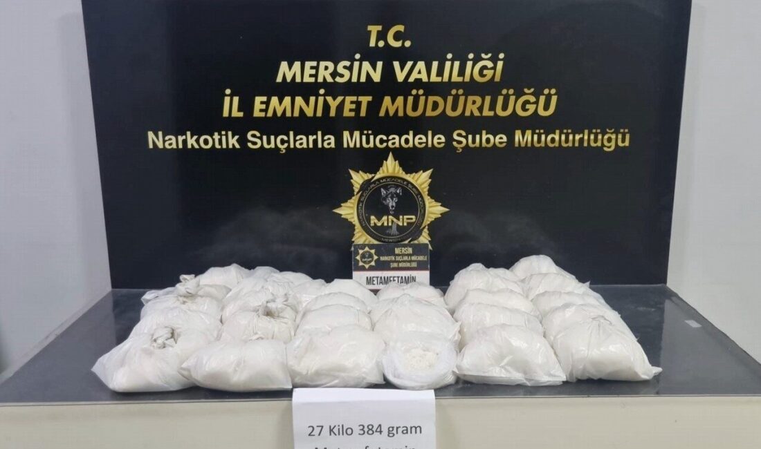 Mersin’de polis ekiplerince bir depoya düzenlenen operasyonda 27 kilo 384
