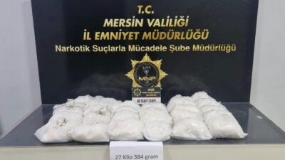 Mersin’de polis ekiplerince bir depoya düzenlenen operasyonda 27 kilo 384