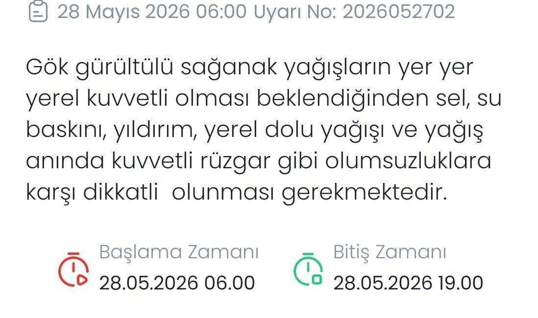 Meteoroloji Genel Müdürlüğü, Denizli genelinde beklenen gök gürültülü sağanak yağışlar