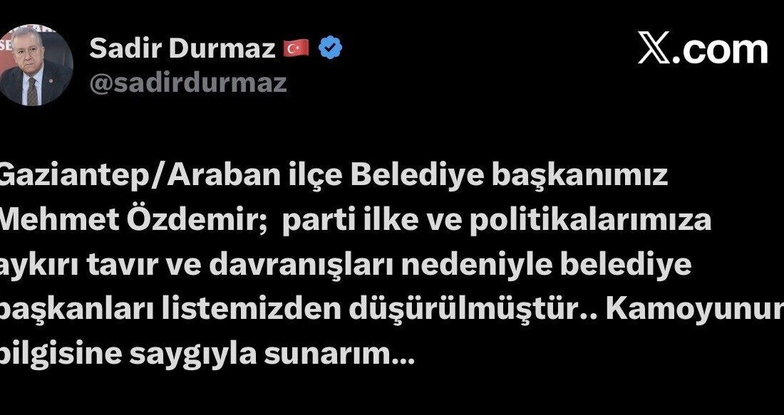 Milliyetçi Hareket Partisi (MHP) Genel Başkan Yardımcısı Sadir Durmaz, Gaziantep