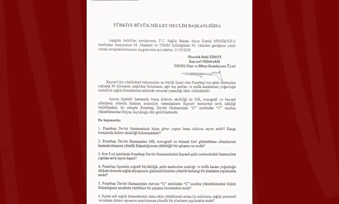 Milliyetçi Hareket Partisi (MHP) Kayseri Milletvekili Baki Ersoy, Kayseri’nin yüzölçümü