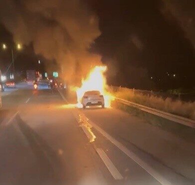 Osmaniye’nin Düziçi ilçesi TAG Otoyolu’nda seyir halindeki otomobilde çıkan yangın,