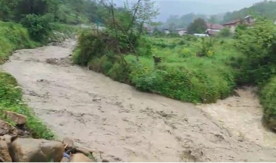 Karabük’ün Yenice ilçesinde etkili olan sağanak yağış sonrası derelerde su