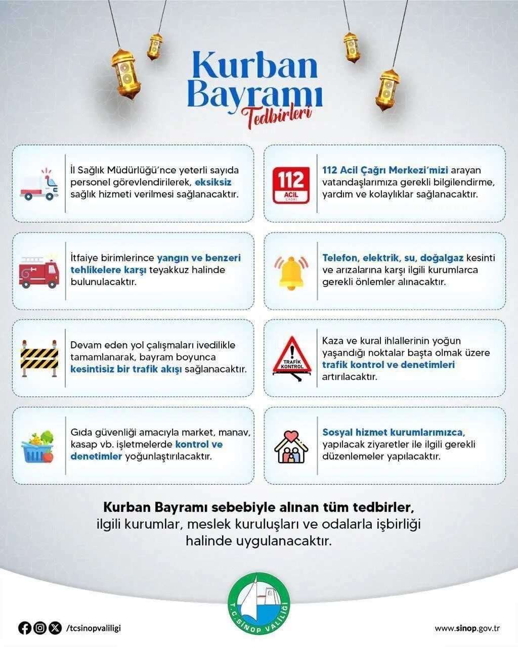 Sinop Valiliği, Kurban Bayramı’nın il genelinde huzur ve güven içerisinde