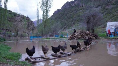Şırnak’ın Beytüşşebap ilçesinde etkili olan yağışlar ve karların erimesi, Habur
