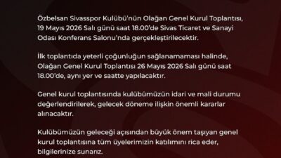 Sivasspor Kulübü, genel kurul kararı alındığını açıkladı. Sivasspor Kulübü, genel