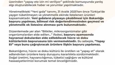 Tarım ve Orman Bakanlığı, bazı yayın organlarındaki ‘yapay ete izin
