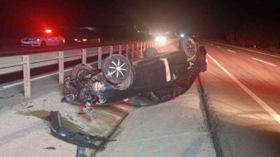 Tekirdağ’ın Saray ilçesinde otomobilin takla atması sonucu meydana gelen trafik