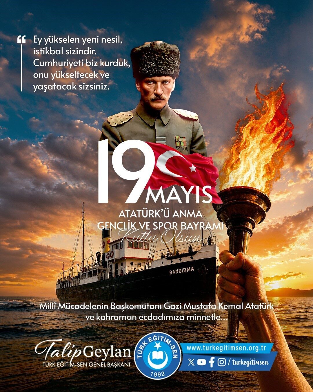 Türk Eğitim-Sen Genel Başkanı Talip Geylan, “19 Mayıs, istiklal yolunda