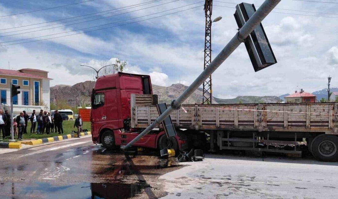 ?Van’da seyir halindeki tırın yol kenarındaki yön tabelası direğine çarpması