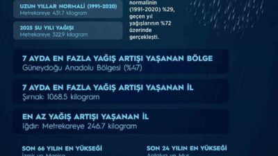 Meteoroloji Genel Müdürlüğü verilerine göre son 7 aylık dönemdeki yağışlar,