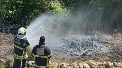 Hatay’ın Antakya ilçesinde zeytinlik alanda çıkan yangın, itfaiye ekiplerinin hızlı